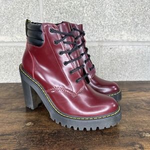 Dr. Martens Persephone Buttero Boots Platform Lace Up Combat Cherry Red Size 7